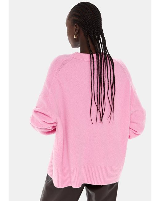 Whistles Pink Textured Boyfriend Crew Neck