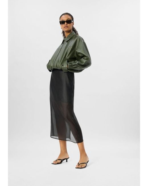 Whistles Green Organza Column Midi Skirt