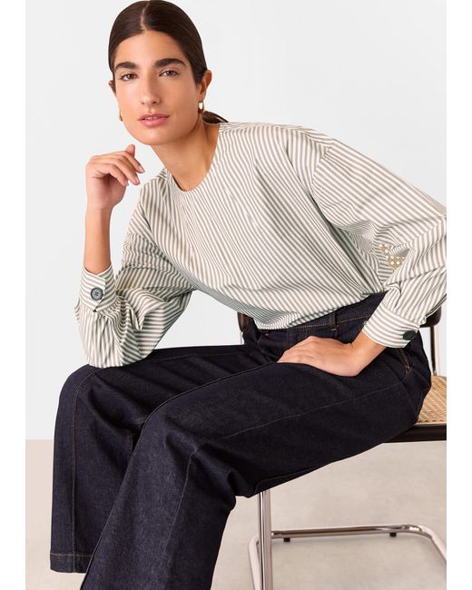 Whistles Gray Kirstie Cotton Stripe Blouse