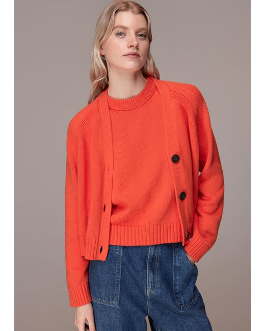 Whistles Red Karine Rib Detail Cardigan