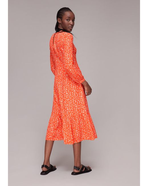 Whistles Orange Shooting Star Print Midi Dress