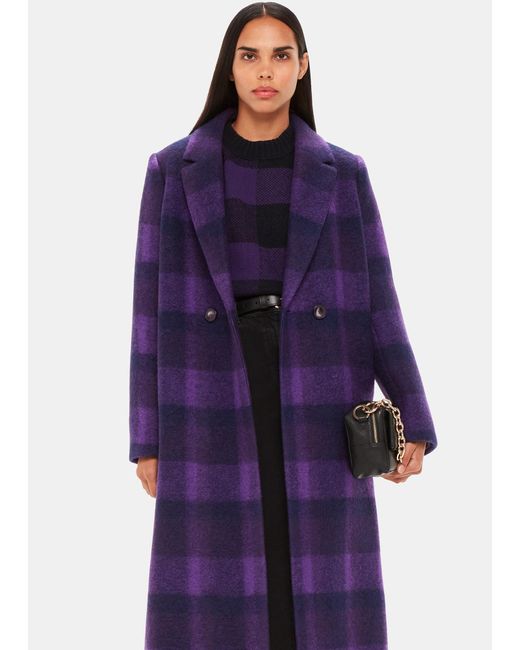 Whistles Purple Camila Wool Check Coat