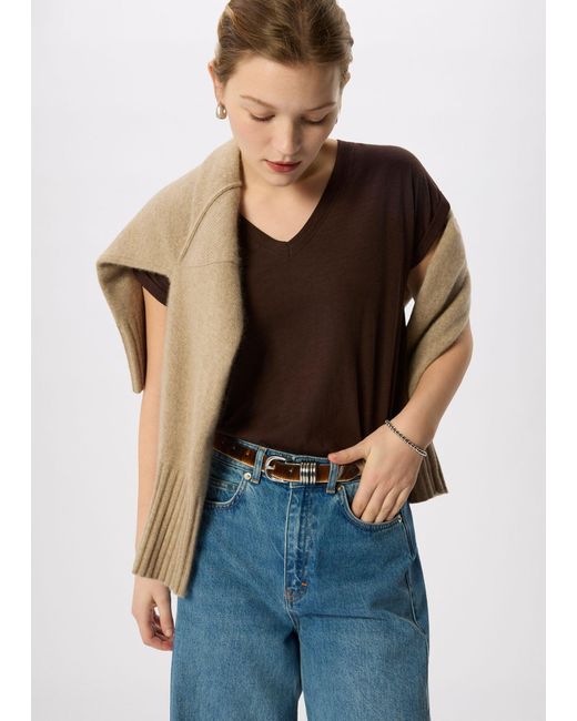 Whistles Blue Willa V-Neck Cap Sleeve Tee