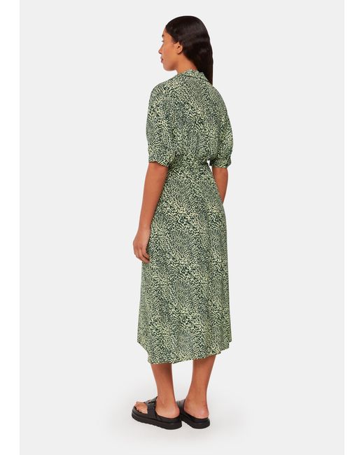 Whistles Green Diagonal Leopard Print Dress