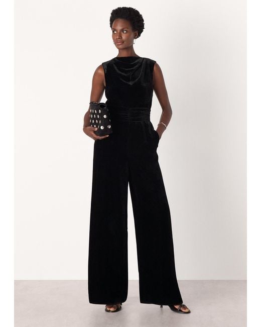Whistles Black Velvet Twist Waist Jumpsuit