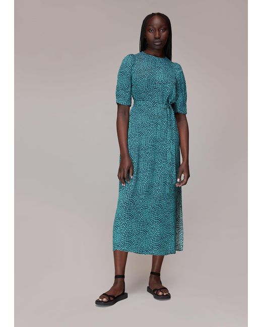Whistles Blue Daisy Waves Cut Out Midi Dress