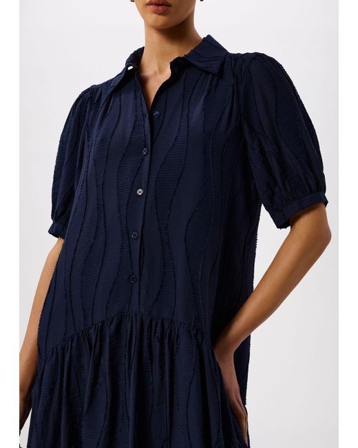 Whistles Blue Textured Drop Waist Midi Dress