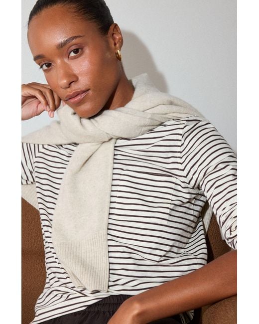 Whistles Multicolor Stripe Crew Neck Pocket Top