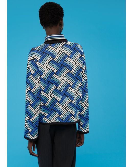 Whistles Blue Jacquard Zip Neck Knit