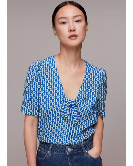 Whistles Blue Vertical Stack Bow Top
