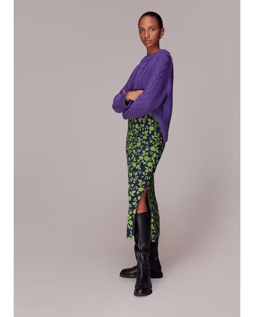 Whistles Purple Linear Floral Bias Mesh Skirt