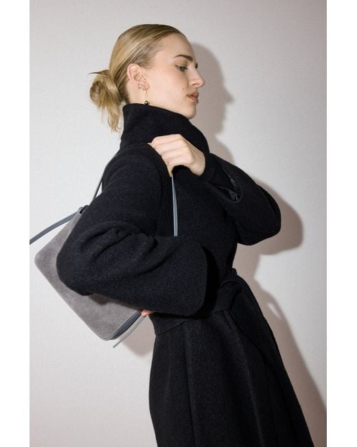 Whistles Black Morgana Wool Funnel Wrap Coat