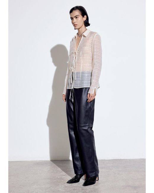 Whistles White Sequin Tie Front Top
