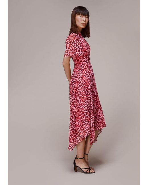Whistles Synthetic Jungle Cheetah Pleated Dress in Pink Lyst