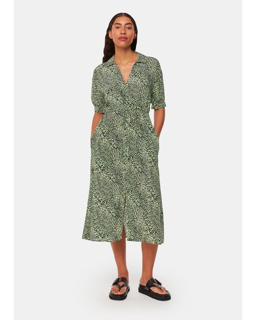 Whistles Green Diagonal Leopard Print Dress