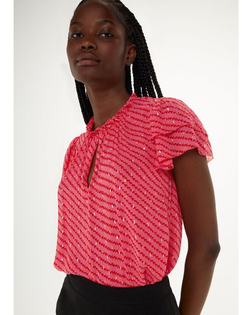 Whistles Red Diagonal Leaf Print Top