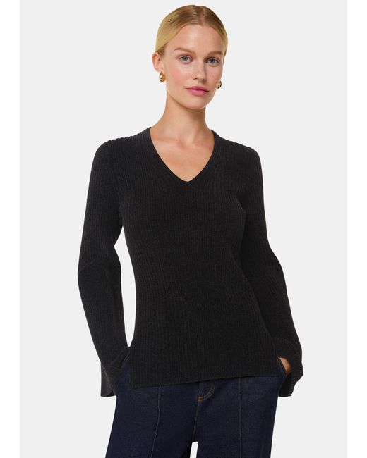 Whistles Black Chenille V Neck Knit