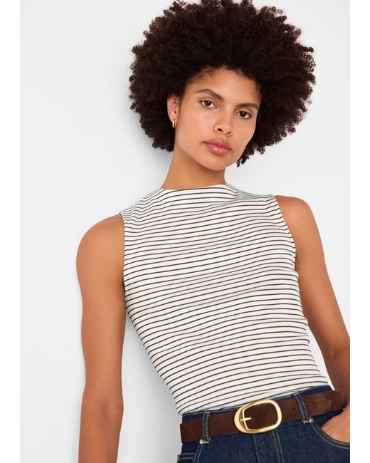 Whistles Gray Stripe High Neck Rib Tee