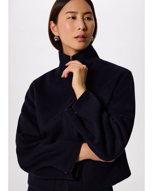 Whistles Blue Funnel Neck Double Face Jacket