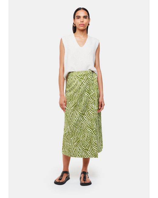 Whistles Green Linear Leaf Wrap Midi Skirt