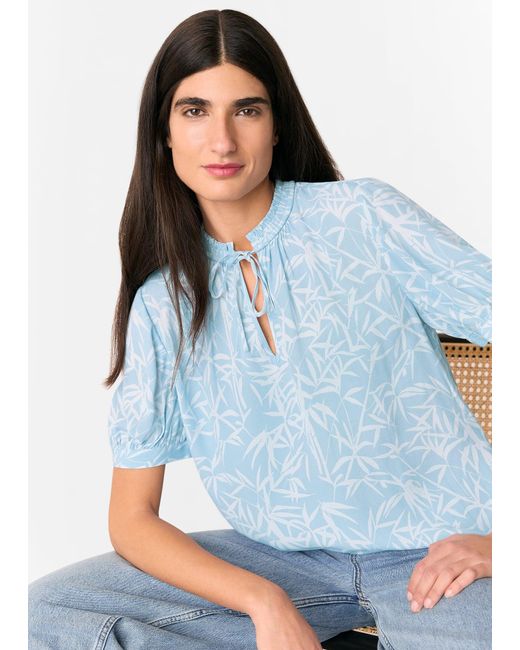 Whistles Blue Bamboo Leaves Tie Neck Blouse