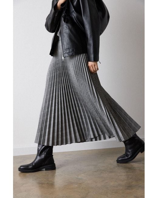 Whistles Gray Check Pleated Midi Skirt