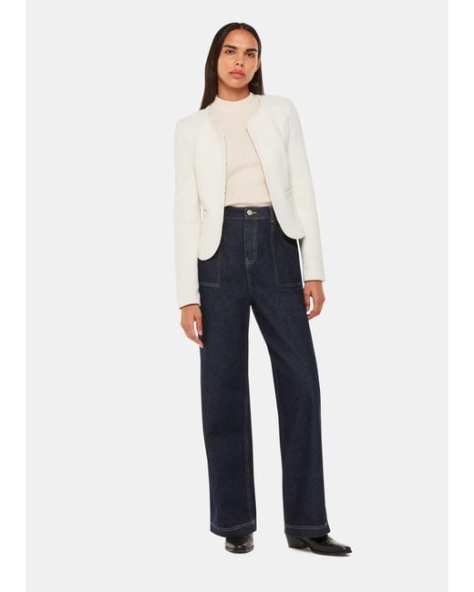 Whistles White Collarless Jersey Jacket