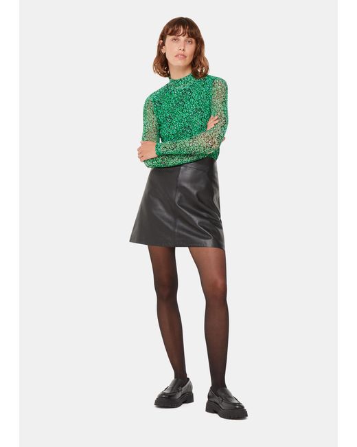 Whistles Green Dappled Floral Mesh Top