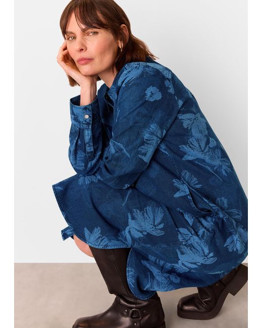 Whistles Blue Chalk Print Shirt Dress