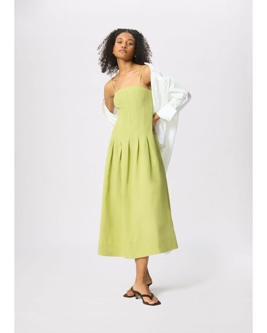 Whistles White Linen Blend Waisted Midi Dress