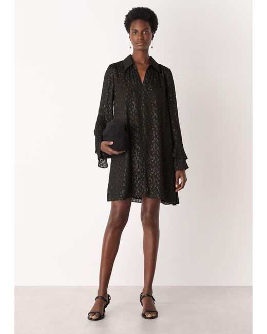 Whistles Black Metallic Dobby Mini Dress