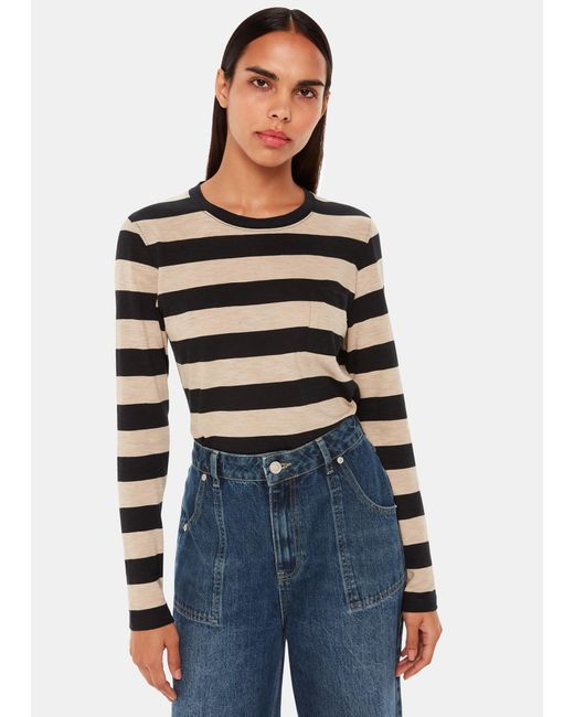 Whistles Blue Stripe Crew Neck Pocket Top