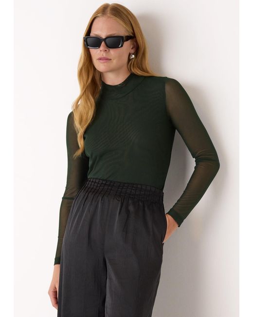 Whistles Black High Neck Mesh Top