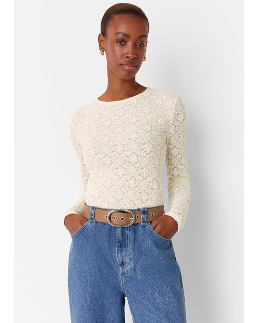 Whistles White Jersey Lace Long Sleeve Top