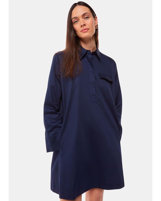 Whistles Blue Lara Cotton Shirt Dress