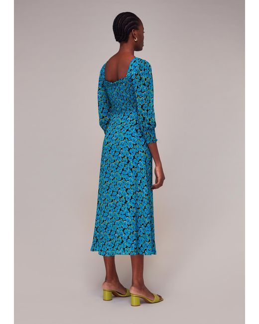 Whistles Blue Farfalle Flower Midi Dress