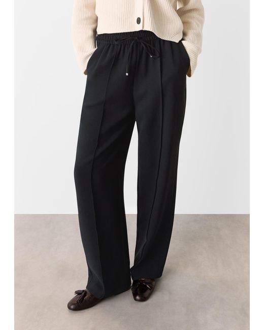 Whistles Black Drawstring Waist Crepe Trouser
