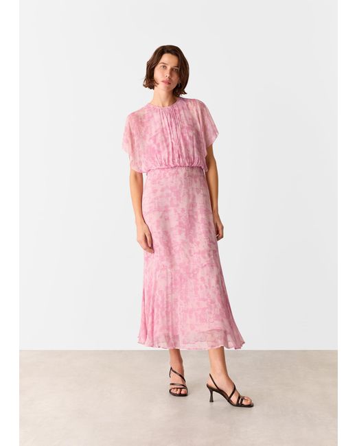 Whistles Pink Dashed Brush Marks Midi Dress