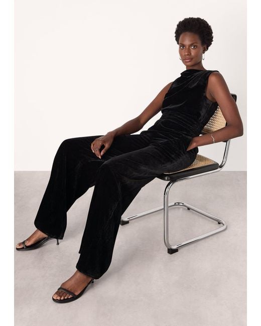 Whistles Black Velvet Twist Waist Jumpsuit