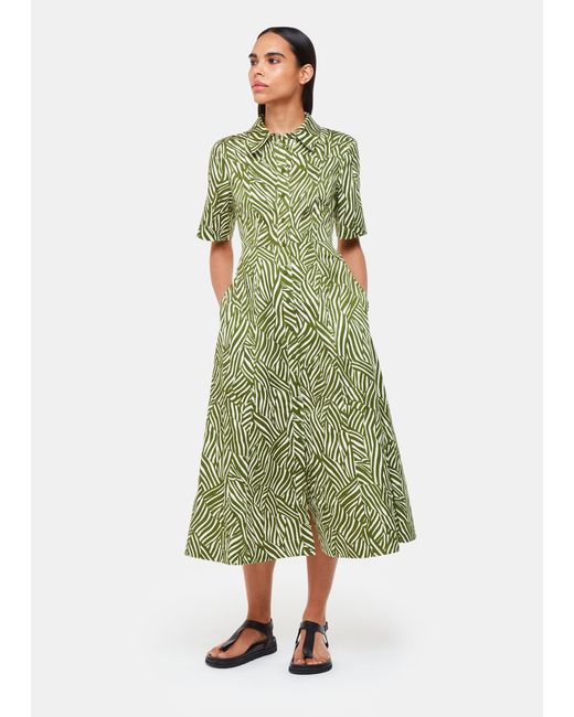 Whistles Green Linear Leaf Midi Dress