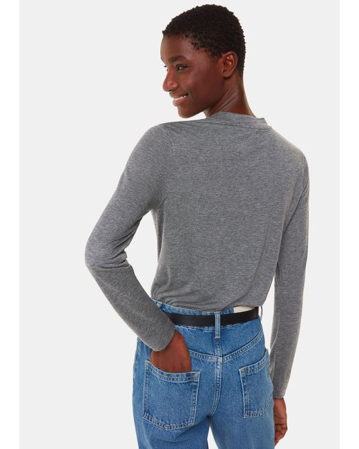 Whistles Blue Wool Blend Crew Neck Top