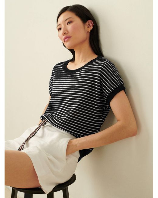 White + Warren Linen Slub Striped Tee 