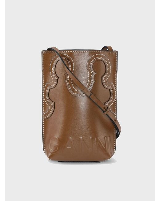 Ganni Leather Banner Western Crossbody Bag in Brown Lyst