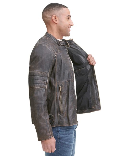 Men S Black Distressed Genuine Leather Cycle Jacket
