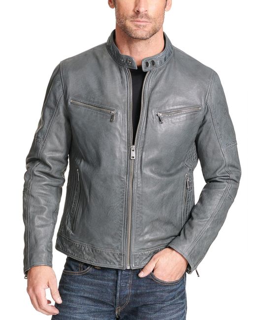 Wilsons Leather Gray Brent Leather Moto Jacket for men