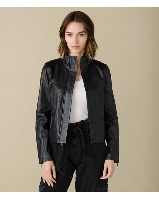 Wilsons Leather Whitney Button Neck Leather Jacket in Black | Lyst