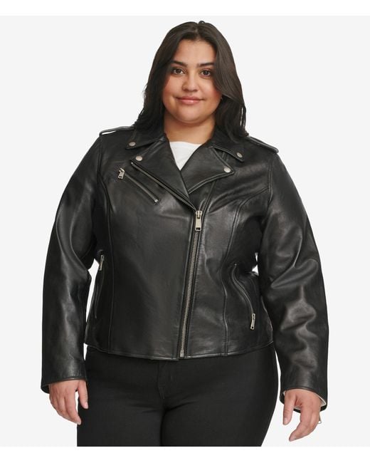 Wilsons Leather Black Plus Size Madeline Asymmetrical Leather Jacket