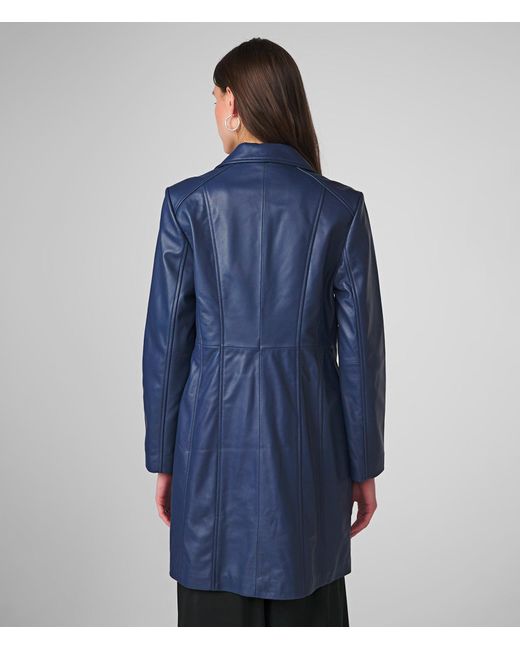 Wilsons Leather Blue Nora Button Down Lamb Trench