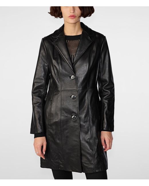 Wilsons Leather Black Nora Button Down Lamb Trench