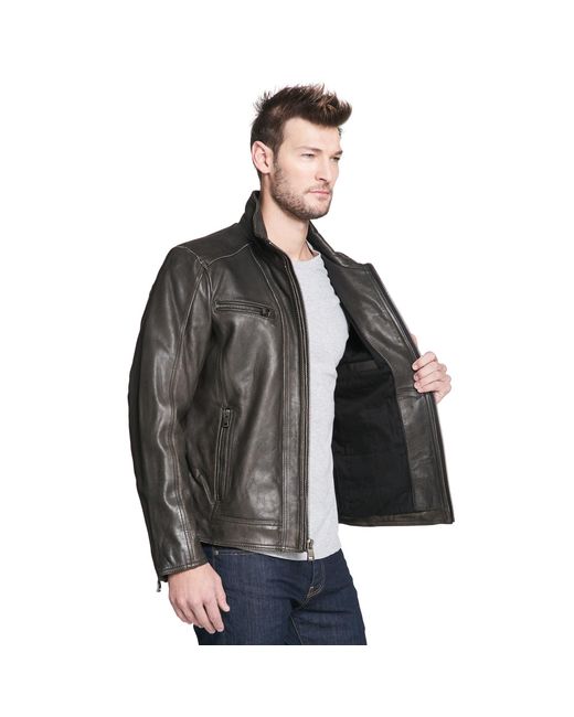 Men S Brown Big Tall Black Rivet Leather Faded Seam Cycle Jacket